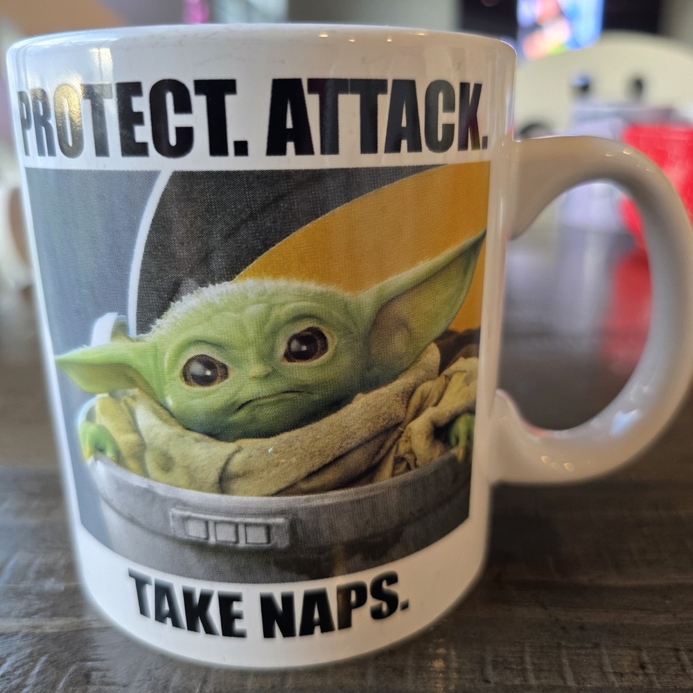 RARE VARIANT of Star Wars Mandalorian The Child Mug "Protect. Attack. Take Naps"